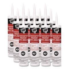 Commercial Kitchen Silicone Sealant, 9.8 oz Tube, White, 12/Pack