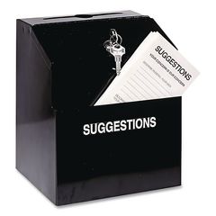 Steel Suggestion Box with Locking Top, 7 x 6 x 8.5, Black