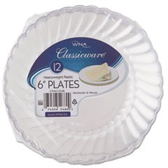 Classicware Plastic Plates, 6" dia, Clear, 12/Pack, 15 Packs/Carton