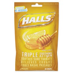 Triple Action Cough Drops, Honey-Lemon, 30/Bag, 12 Bags/Box