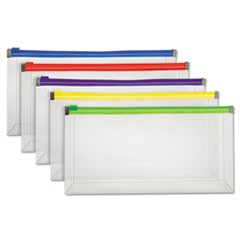 Poly Zip Check Envelope, Zipper Closure, 10.13 x 5.13, Assorted Colors, 5/Pack