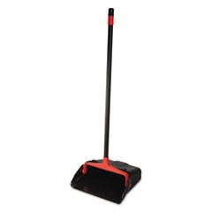 Maxi-Plus Lobby Dust Pan with Rear Wheels, 13 x 35, 30" Handle, Plastic, Black, 6/Carton