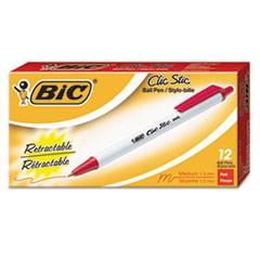 Clic Stic Retractable Ballpoint Pen, Red Ink, 1mm, Medium, Dozen