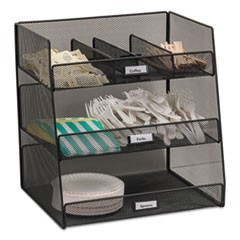 Onyx Breakroom Organizers, 3 Compartments,14.63 x 11.75 x 15, Steel Mesh, Black