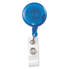 Translucent Retractable ID Card Reel, 30" Extension, Blue, 12/Pack