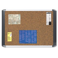 Tech Cork Board, 36" x 24", Tan Surface, Silver/Black Aluminum Frame