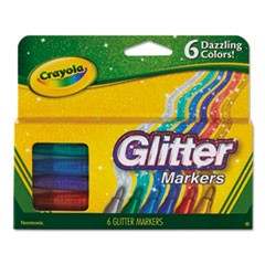 Glitter Markers, Medium Bullet Tip, Assorted Colors, 6/Set