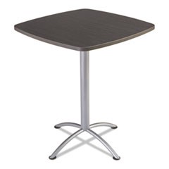 iLand Bistro-Height Table with Contoured Edges, Square, 36" x 36" x 42", Gray Walnut Top, Silver Base