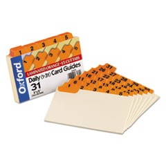 Laminated Index Card Guides, Daily, 1/5 Tab, Manila, 3 x 5, 31/Set