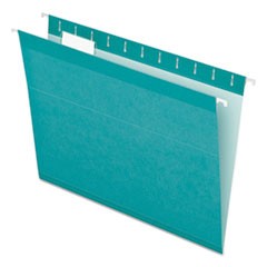 Colored Reinforced Hanging Folders, Letter Size, 1/5-Cut Tabs, Aqua, 25/Box