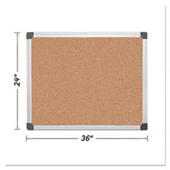 Value Cork Bulletin Board with Aluminum Frame, 24" x 36", Tan Surface, Satin Aluminum Frame