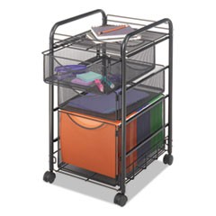 Onyx Mesh Mobile File with Two Supply Drawers, Metal, 1 Shelf, 3 Drawers, 15.75