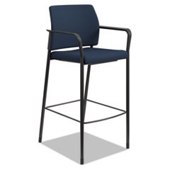 Accommodate Series Cafe Stool with Fixed Arms, Supports Up to 300 lb, 30" Seat Height, Navy Seat, Navy Back, Black Base