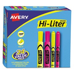 HI-LITER Highlighter Value Pack, Desk/Pen Style Combo, Assorted Ink Colors, Chisel/Bullet Tips, Assorted Barrel Colors, 24/PK