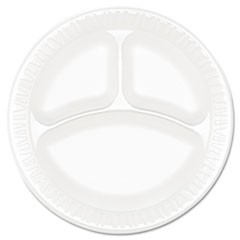 Concorde Foam Plate, 3-Compartment, 9" dia, White, 125/Pack, 4 Packs/Carton