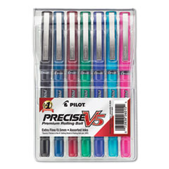 Precise V5 Roller Ball Pen, Stick, Extra-Fine 0.5 mm, Assorted Ink and Barrel Colors, 7/Pack