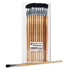 Long Handle Easel Brush, Size 12, Natural Bristle, Flat Profile, 12/Pack