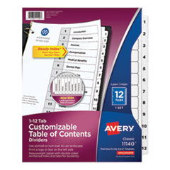 Customizable TOC Ready Index Black and White Dividers, 12-Tab, 1 to 12, 11 x 8.5, 1 Set