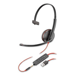 Blackwire 3215 Monaural Over The Head Headset, USB-A, Black/Red