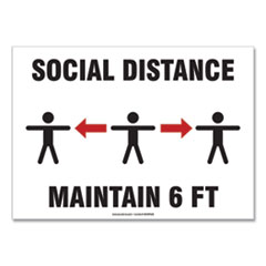 Social Distance Signs, Wall, 14 x 10, "Social Distance Maintain 6 ft", 3 Humans/Arrows, White, 10/Pack