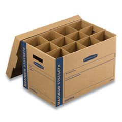 SmoothMove Kitchen Moving Kit with Dividers + Foam, Half Slotted Container (HSC), Medium, 12.25" x 18.5" x 12", Brown/Blue