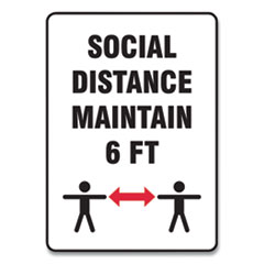 Social Distance Signs, Wall, 10 x 14, "Social Distance Maintain 6 ft", 2 Humans/Arrows, White, 10/Pack