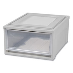 Stackable Storage Drawer, 7.75 gal, 15.75" x 19.62" x 9", Gray/Translucent Frost