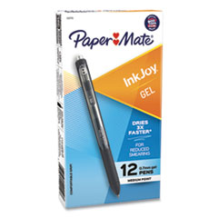 InkJoy Gel Pen, Retractable, Medium 0.7 mm, Black Ink, Black Barrel, Dozen