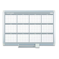 Magnetic Dry Erase Calendar Board, 12-Month Planning/Scheduling, 48" x 36", White Surface, Satin Aluminum Frame
