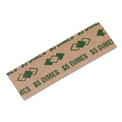 Tubular Coin Wrappers, Dimes, Green/Kraft, 1,000/Pack