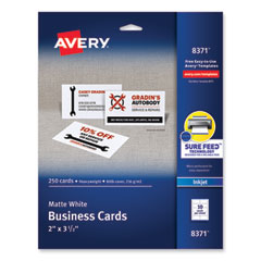 Printable Microperforated Business Cards w/Sure Feed Technology, Inkjet, 2 x 3.5, White, 250 Cards, 10/Sheet, 25 Sheets/Pack