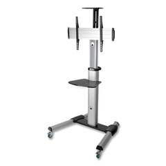 Flat Panel Floor Stand, Tilt Range: -12 to +5, Metal, 1 Shelf, 110 lb Capacity, 32.6" x 27.6" x 81.5", Silver/Black