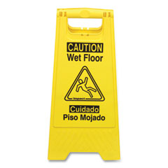 Bilingual Yellow Wet Floor Sign, 12.05 x 1.55 x 24.3