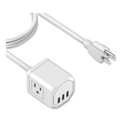 3-Outlet 3-USB Port Surge Protector, 3 AC Outlets/3 USB Ports, 5 ft Cord, White