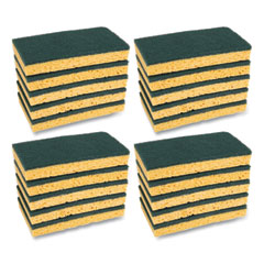 Medium-Duty Scrubbing Sponge, Individually Wrapped, 3.6 x 6.1, 0.75" Thick, Yellow/Green, 20/Carton