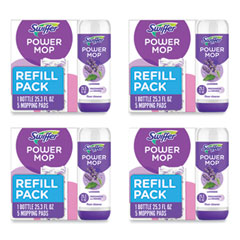 PowerMop Cleaning Solution and Pads Refill Pack, Lavender, 25.3 oz Bottle and 5 Pads per Pack, 4 Packs/Carton