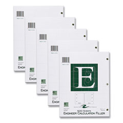 Engineer Filler Paper, 3-Hole, Frame Format/Quad Rule (5 sq/in, 1 sq/in) 500 Sheets/Pack, 5/Carton