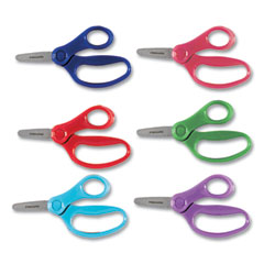 Kids Scissors, Rounded Tip, 5" Long, 1.75" Cut Length, Straight Handle, Randomly Assorted Handle Color