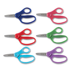 Kids Scissors, Pointed Tip, 5" Long, 1.75" Cut Length, Straight Handle, Randomly Assorted Handle Color