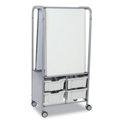 Callero MakerHub Trolley Set 01, Metal, (2) Magnetic Whiteboards, (4) F2 Deep Bins, 27.4" x 17.3" x 56.3", Silver/Light Gray