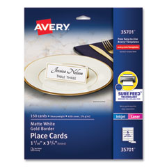 Tent Cards, White/Gold, 3.75" x 1.44", 6 Cards/Sheet, 25 Sheets/Pack