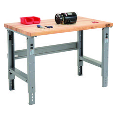 Standard Duty Butcher Block Top Adjustable Height Workbench, 48 x 30 x 30.88 to 36.88, Gray