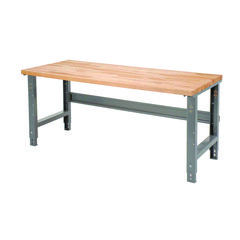 Standard Duty Butcher Block Top Adjustable Height Workbench, 2,000 lbs, 72 x 30 x 30.88 to 36.88, Maple/Gray