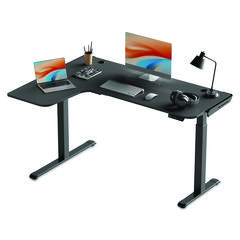 L-Shaped Standing Desk, Left Desk, 60" x 43.69" x 29.88" to 48.38", Black