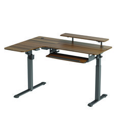 L-Shaped Standing Desk with Keyboard Tray, Left Desk, 61.25" x 43.25" x 34.38" to 52.88", Walnut/Black