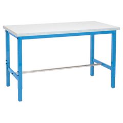 Adjustable Height Heavy Duty Workbenches, 5,000 lbs, 60 x 30 x 31.63 to 43.63, White/Blue