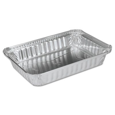 Aluminum Oblong Pan, Shallow, 1.5-lb Capacity, 6 x 8.59 x 1.25, Silver, 500/Carton Aluminum Oblong Pan, Shallow, 1.5-lb Capacity, 6 x 8.59 x 1.25, Silver, 500/Carton