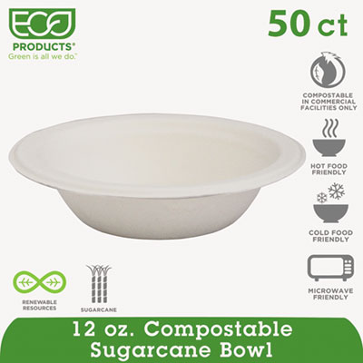 Renewable Sugarcane Bowls, 12 oz, Natural White, 50/Packs Renewable Sugarcane Bowls, 12 oz, Natural White, 50/Packs