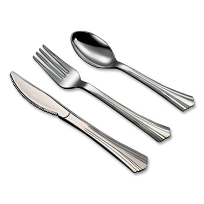 Sterling Assorted Plastic Cutlery, Mediumweight, Silver, 20 Forks, 15 Knives, 15 Spoons/Pack Sterling Assorted Plastic Cutlery, Mediumweight, Silver, 20 Forks, 15 Knives, 15 Spoons/Pack