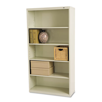 Metal Bookcase, Five-Shelf, 34.5w x 13.5d x 66h, Putty Metal Bookcase, Five-Shelf, 34.5w x 13.5d x 66h, Putty